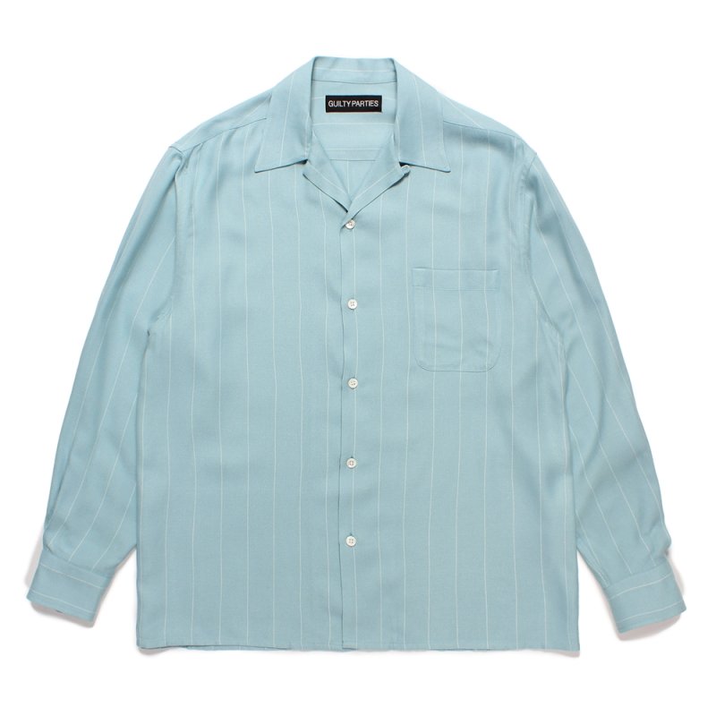 画像1: WACKO MARIA/STRIPED OPEN COLLAR SHIRT（MINT）［ストライプオープンカラーシャツ-24秋冬］
