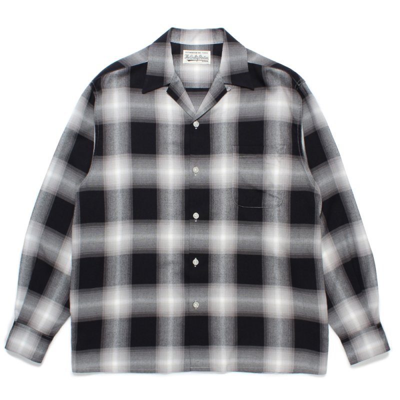 画像1: WACKO MARIA/OMBRE CHECK OPEN COLLAR SHIRT（GRAY）［オンブレチェックオープンカラーシャツ-24秋冬］