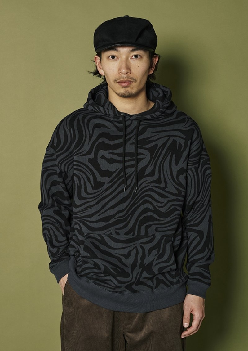 画像2: 【30%OFF】CALEE/ZEBRA PATTERN DROP PULLOVER HD（BLACK/CHARCOAL）［ゼブラプルオーバーパーカー-24秋冬］
