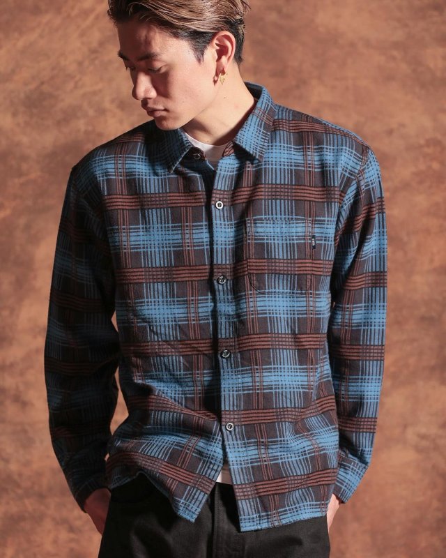 Afiit レーヨンチェックシャツ　ネイビー 40%OFF】RATS/C/R FLANNEL CHECK SHIRT（SAX BLUE CHECK）［フランネル