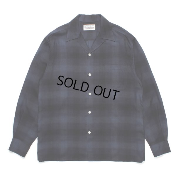 画像1: WACKO MARIA/OMBRE CHECK OPEN COLLAR SHIRT（BLUE）［オンブレチェックオープンカラーシャツ-24秋冬］