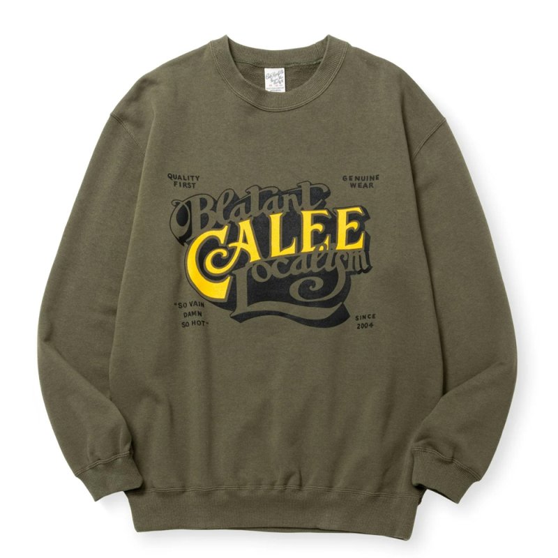 画像1: CALEE/CAL BL LOGO CREW NECK SW ＜NATURALLY PAINT DESIGN＞（OLIVE）［クルーネックスウェット-24秋冬］