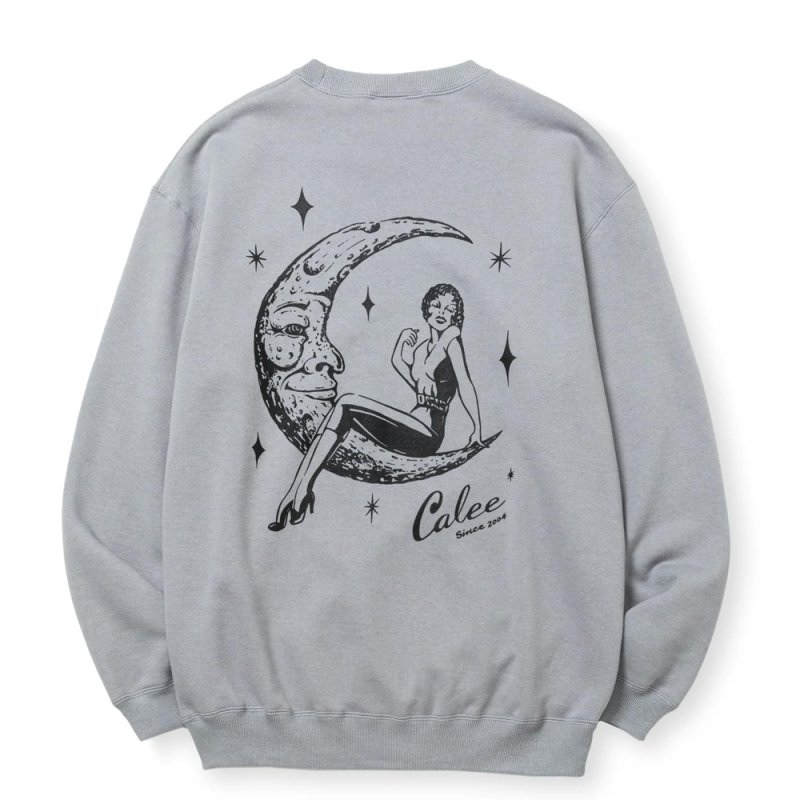 画像2: 【30％OFF】CALEE/SYNDICATE RETRO GIRL CREW NECK SW ＜NATURALLY PAINT DESIGN＞（GRAY）［クルーネックスウェット-24秋冬］