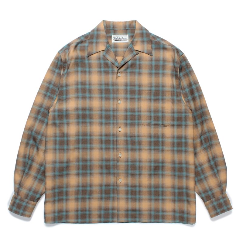 画像1: WACKO MARIA/OMBRE CHECK OPEN COLLAR SHIRT（BROWN）［オンブレチェックオープンカラーシャツ-24秋冬］