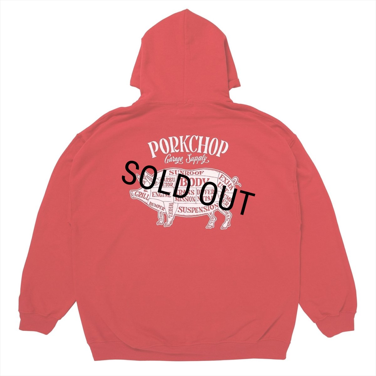 画像1: PORKCHOP/PORK BACK HOODIE（RED）［プルオーバーパーカー-24秋冬］ (1)