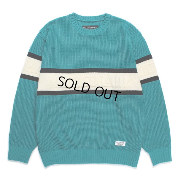 画像1: WACKO MARIA/LOGO JACQUARD KNIT SWEATER（GREEN）［ロゴジャガードセーター-24秋冬］