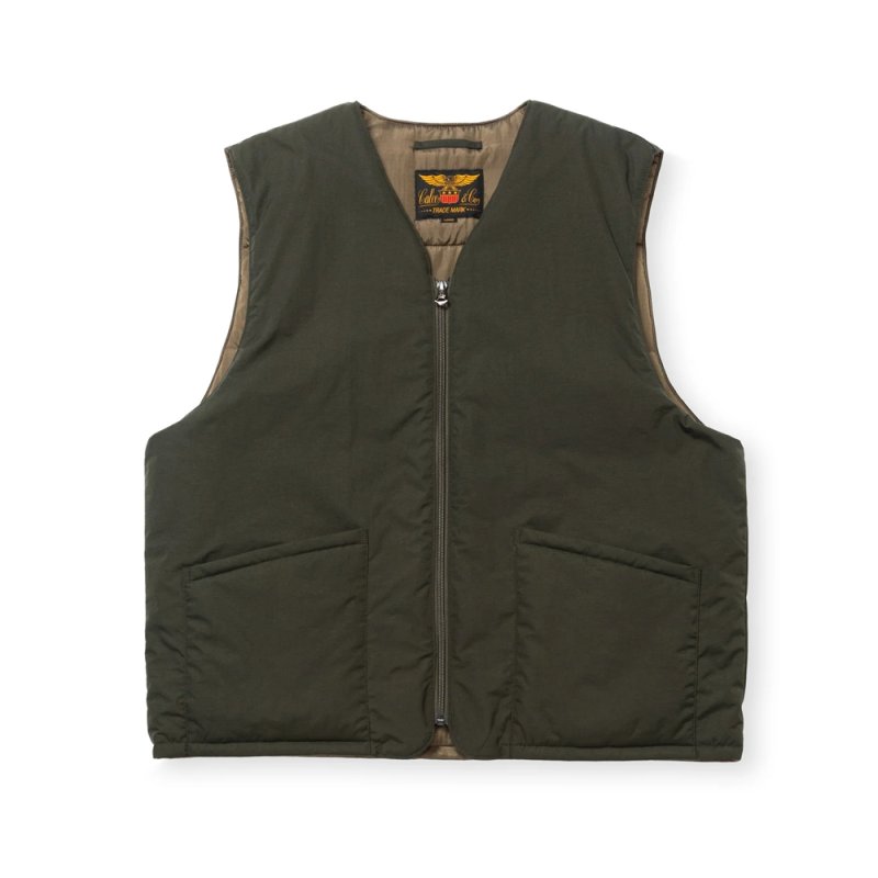 画像1: 【30％OFF】CALEE/TASLAN NYLON PADDED WAIST COAT（DARK OLIVE）［ナイロンパデッドベスト-24秋冬］