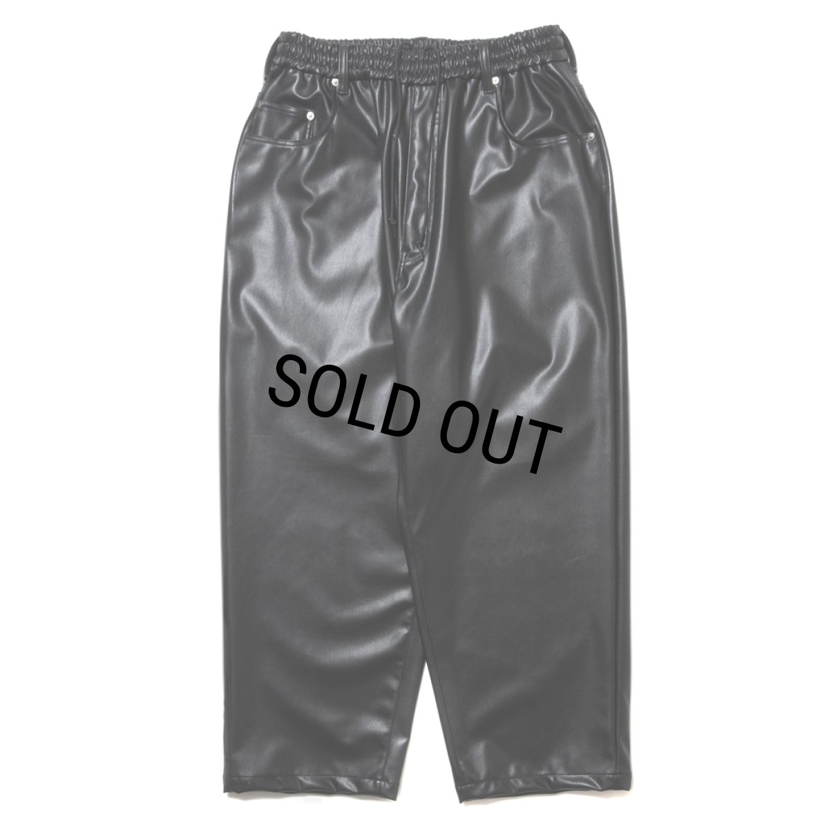 画像1: COOTIE PRODUCTIONS/Faux Leather 5 Pocket Wide Easy Pants（Black）［ビーガンレザーワイドイージーパンツ-24秋冬］ (1)