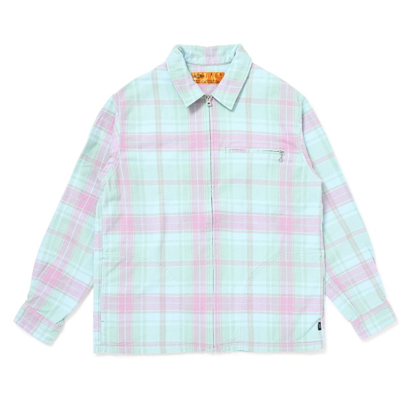 画像1: CHALLENGER/PLAID ZIP UP SHIRT（MINT）［チェックジップアップシャツ-25春夏］