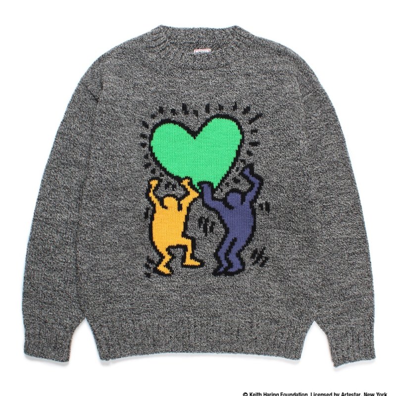 画像1: WACKO MARIA/KEITH HARING / JACQUARD KNIT SWEATER（GRAY）［ジャガードセーター-24秋冬］