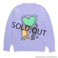 WACKO MARIA/KEITH HARING / JACQUARD KNIT SWEATER（PURPLE）［ジャガードセーター-24秋冬］