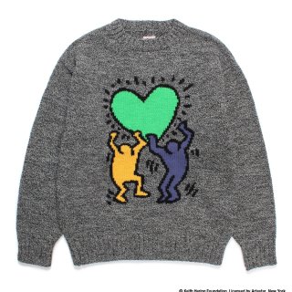 美品　WACKO Maria × Keith Haring セーター　24aw WACKO MARIA/KEITH HARING / JACQUARD KNIT SWEATER（GRAY
