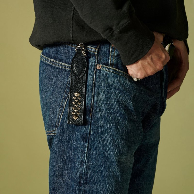 画像3: CALEE/STUDS LEATHER FLAT SHORT KEY RING（BLACK）［ショートキーリング-24秋冬］