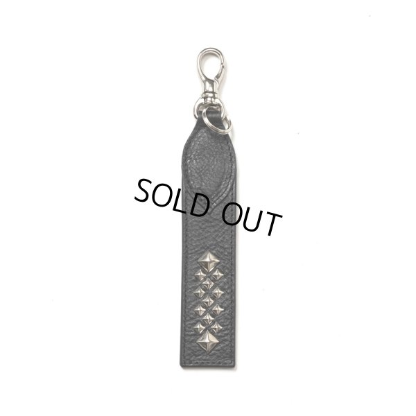 画像1: CALEE/STUDS LEATHER FLAT SHORT KEY RING（BLACK）［ショートキーリング-24秋冬］