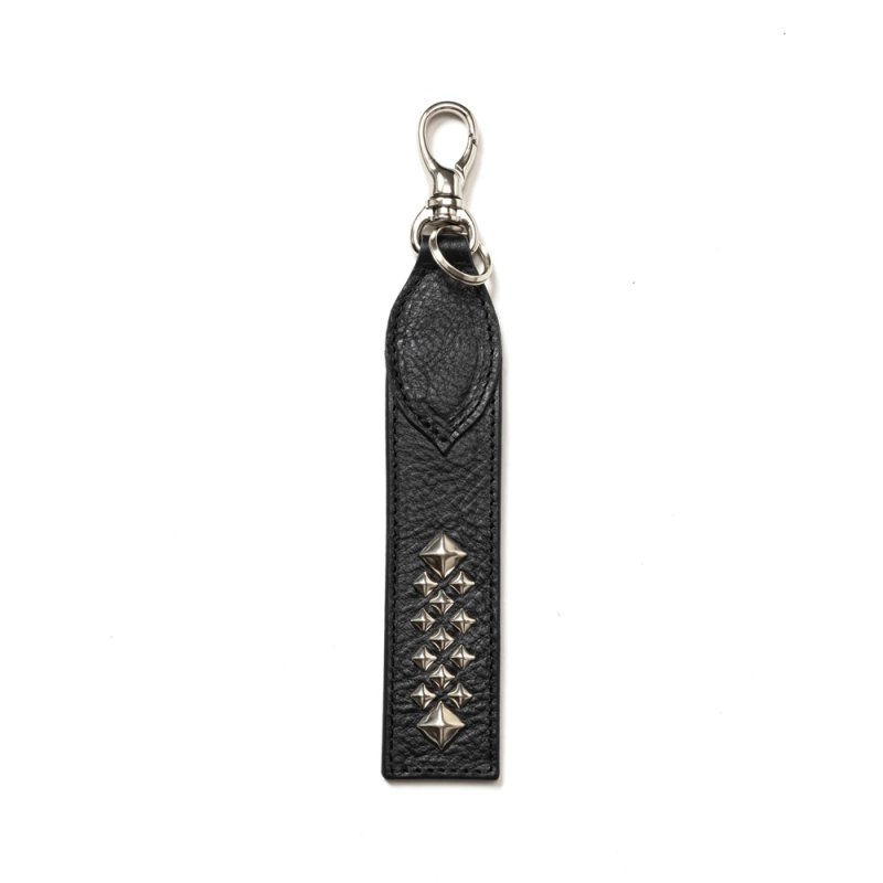 画像1: CALEE/STUDS LEATHER FLAT SHORT KEY RING（BLACK）［ショートキーリング-24秋冬］