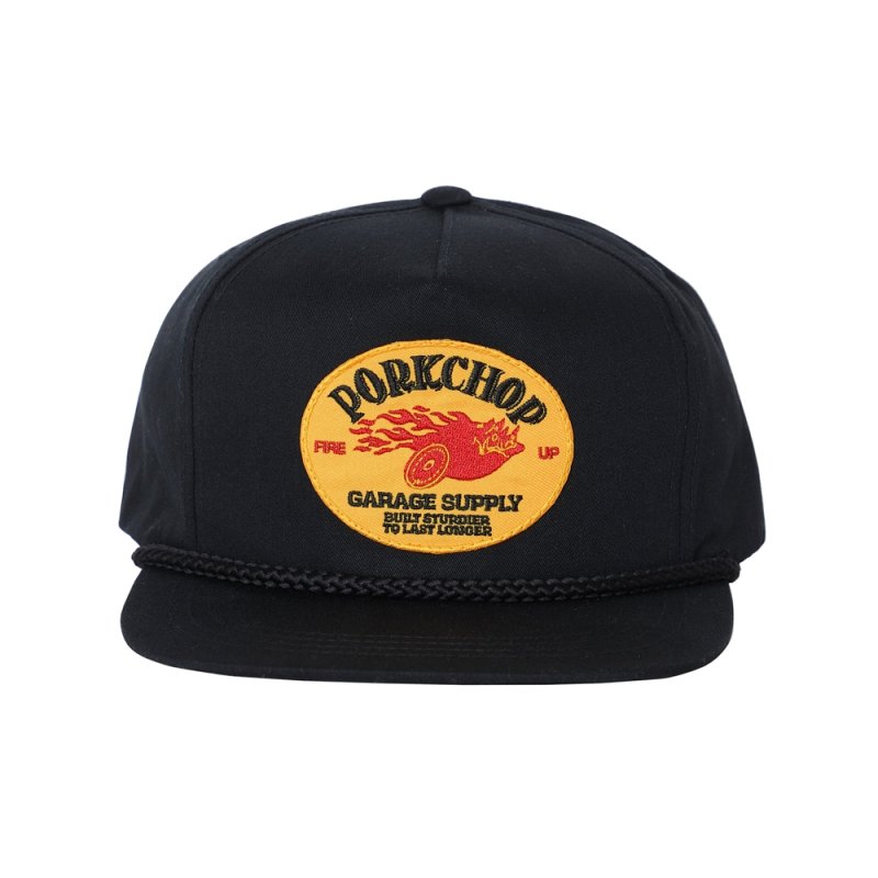 画像1: PORKCHOP/FIRE UP WAPPEN CAP（BLACK）［ワッペンキャップ-24秋冬］