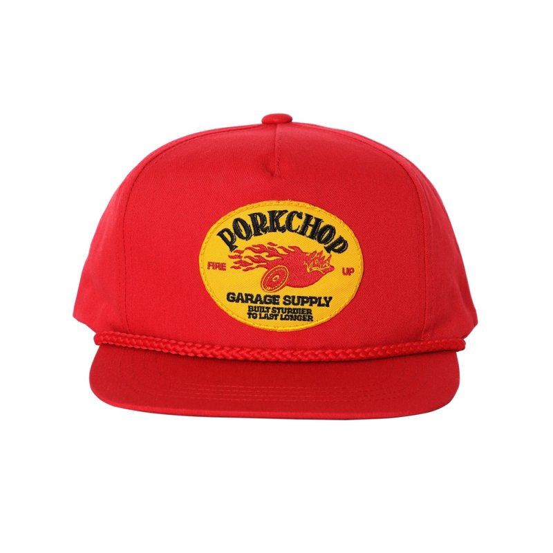 画像1: PORKCHOP/FIRE UP WAPPEN CAP（RED）［ワッペンキャップ-24秋冬］