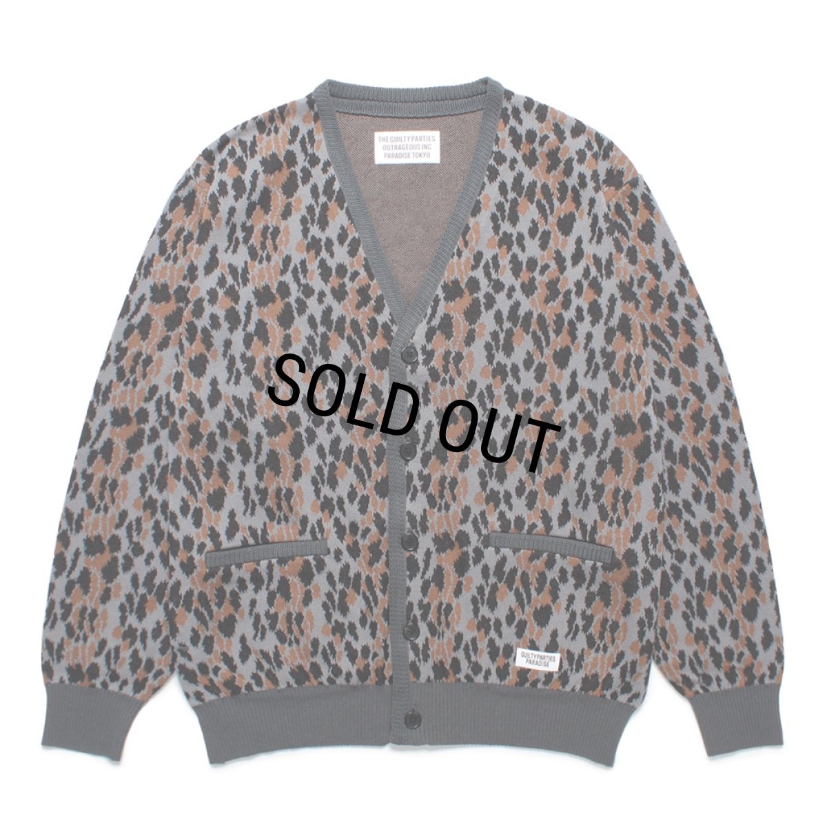 画像1: WACKO MARIA/LEOPARD JACQUARD KNIT CARDIGAN（GRAY）［レオパードコットンニットカーディガン-25春夏］ (1)
