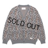 WACKO MARIA/LEOPARD JACQUARD KNIT CARDIGAN（GRAY）［レオパードコットンニットカーディガン-25春夏］
