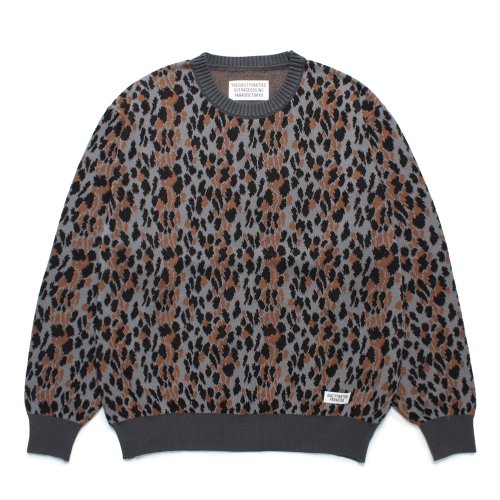 他の写真1: WACKO MARIA/LEOPARD JACQUARD KNIT SWEATER（GRAY）［レオパードコットンニットセーター-25春夏］