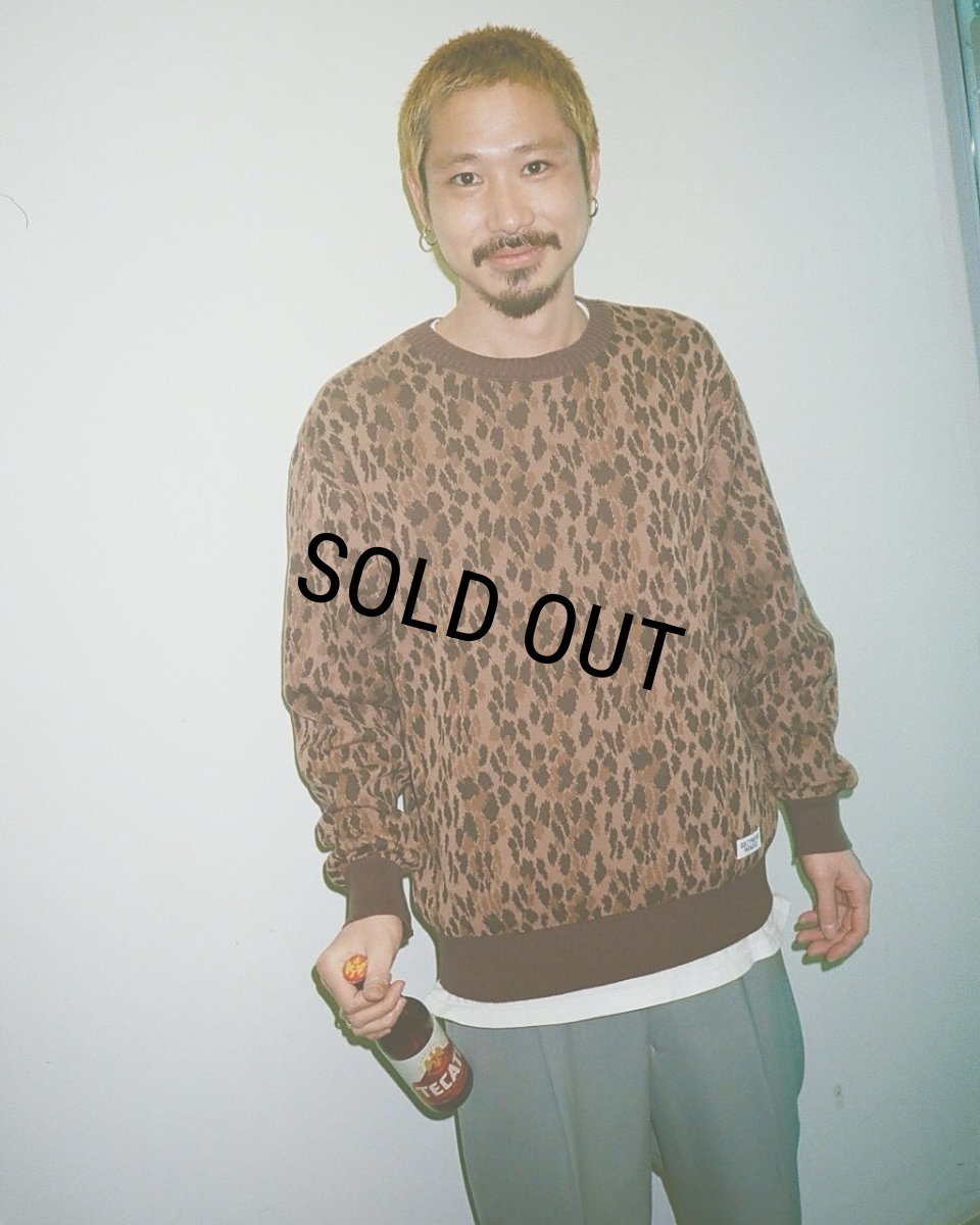 画像2: WACKO MARIA/LEOPARD JACQUARD KNIT SWEATER（GRAY）［レオパードコットンニットセーター-25春夏］ (2)