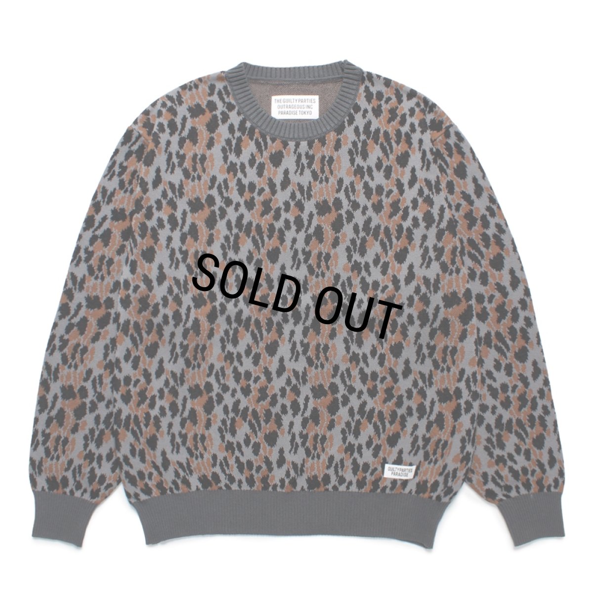 画像1: WACKO MARIA/LEOPARD JACQUARD KNIT SWEATER（GRAY）［レオパードコットンニットセーター-25春夏］ (1)
