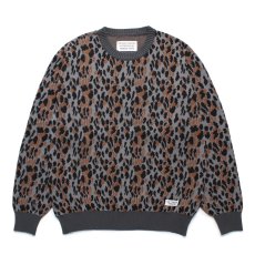 画像1: WACKO MARIA/LEOPARD JACQUARD KNIT SWEATER（GRAY）［レオパードコットンニットセーター-25春夏］ (1)