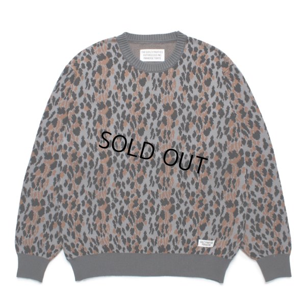 画像1: WACKO MARIA/LEOPARD JACQUARD KNIT SWEATER（GRAY）［レオパードコットンニットセーター-25春夏］