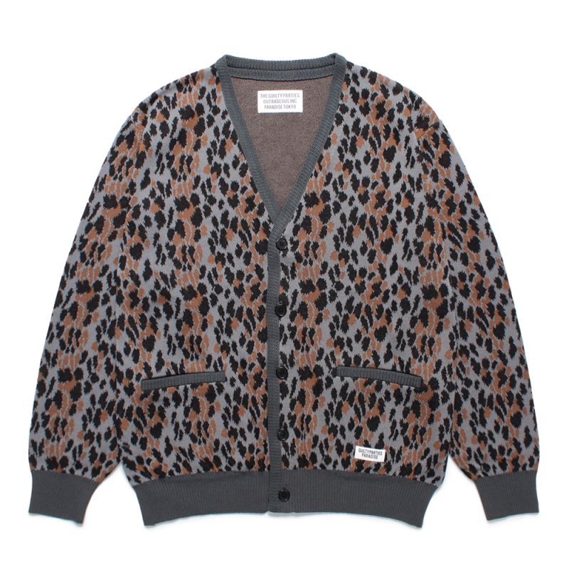 画像1: WACKO MARIA/LEOPARD JACQUARD KNIT CARDIGAN（GRAY）［レオパードコットンニットカーディガン-25春夏］