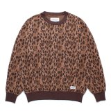 WACKO MARIA/LEOPARD JACQUARD KNIT SWEATER（BROWN）［レオパードコットンニットセーター-25春夏］