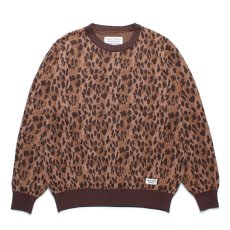 画像1: WACKO MARIA/LEOPARD JACQUARD KNIT SWEATER（BROWN）［レオパードコットンニットセーター-25春夏］ (1)