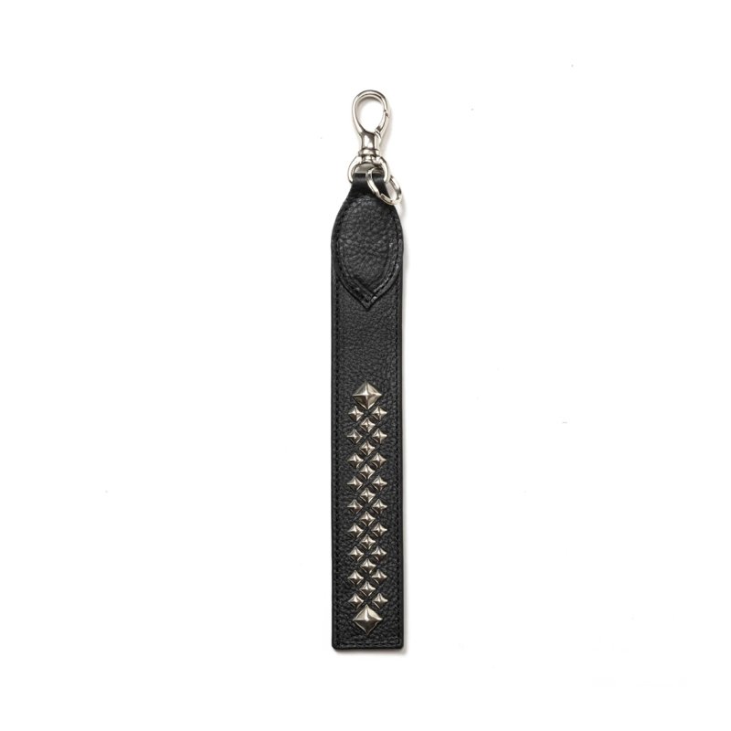 画像1: CALEE/STUDS LEATHER FLAT LONG KEY RING（BLACK）［ロングキーリング-24秋冬］