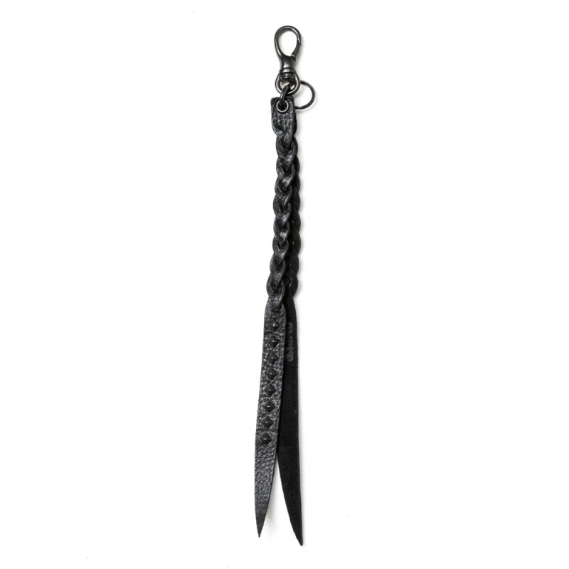 画像1: CALEE/STUDS & KNITTING LEATHER LONG KEY RING＜TYPE A＞（BLACK/BLACK）［レザーロングキーリング-25春夏］