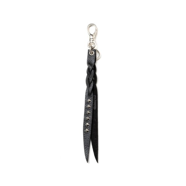 画像1: CALEE/STUDS & KNITTING LEATHER SHORT KEY RING＜TYPE A＞（BLACK/SILVER）［レザーショートキーリング-25春夏］