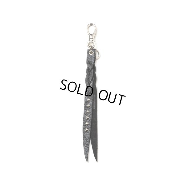 画像1: CALEE/STUDS & KNITTING LEATHER SHORT KEY RING＜TYPE A＞（BLACK/SILVER）［レザーショートキーリング-25春夏］