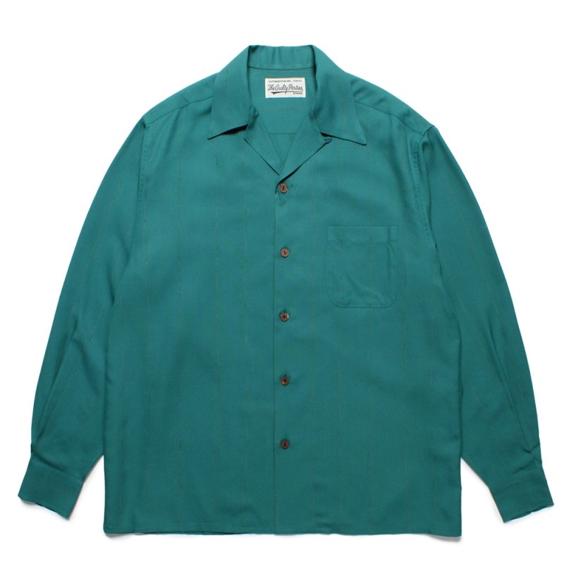 画像1: WACKO MARIA/KASURI STRIPED OPEN COLLAR SHIRT（GREEN）［カスリストライプオープンカラーシャツ-25春夏］