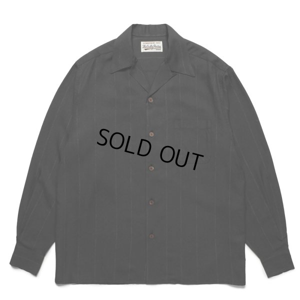 画像1: WACKO MARIA/KASURI STRIPED OPEN COLLAR SHIRT（BLACK）［カスリストライプオープンカラーシャツ-25春夏］