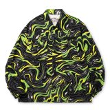 CALEE/CAMO PATTERN OVER SHILHOUETTE L/S SHIRT JACKET（BLACK/GREEN）［カモパターンシャツJKT-25春夏］