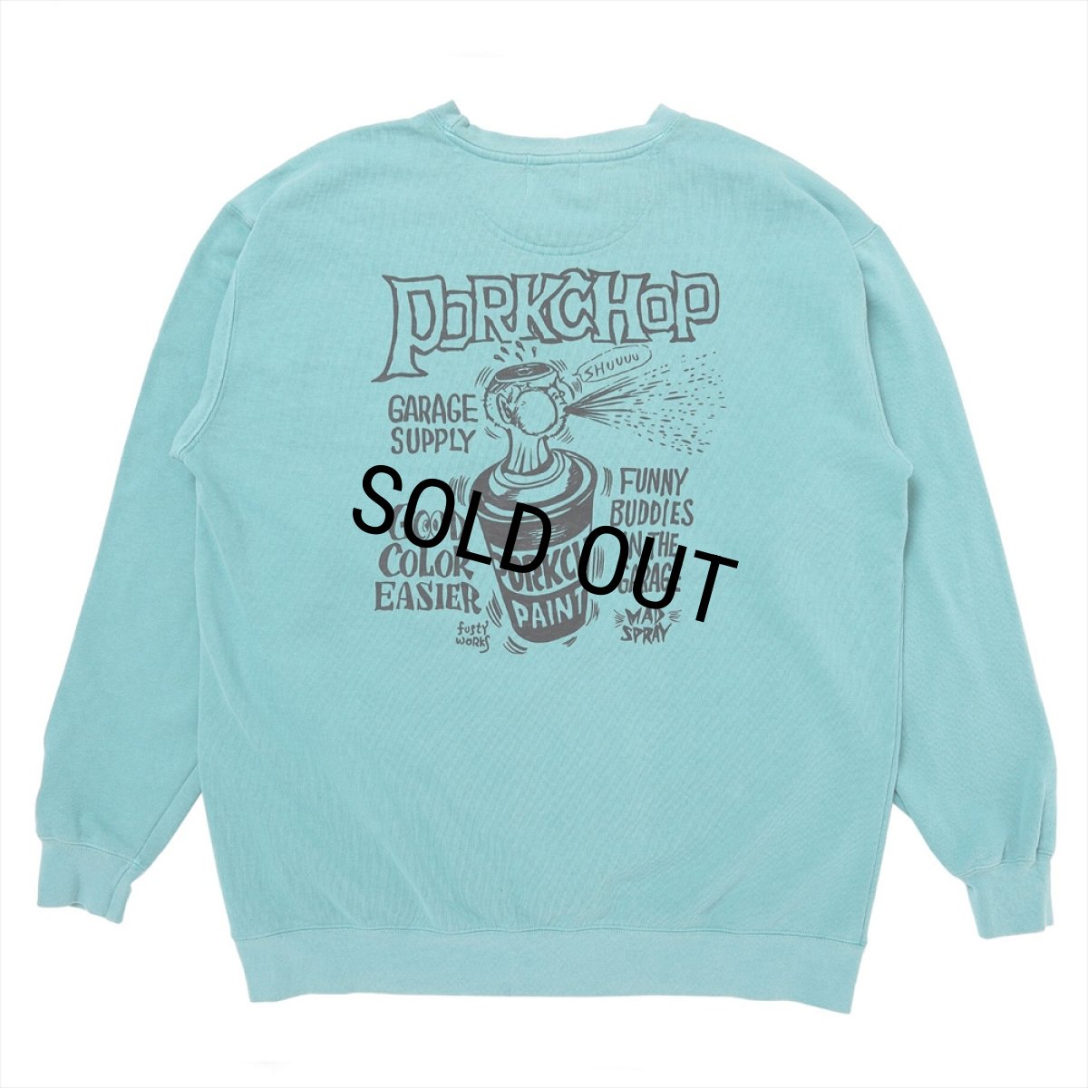 画像1: PORKCHOP/MAD SPRAY SWEAT（MINT GREEN）［クルーネックスウェット-25春夏］ (1)