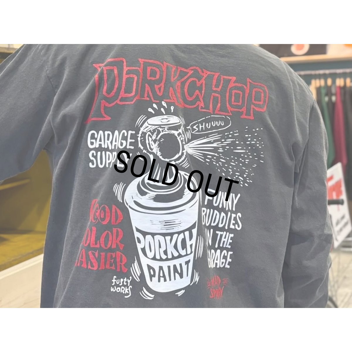 画像6: PORKCHOP/MAD SPRAY L/S TEE（ASH BLACK）［プリント長袖T-25春夏］ (6)