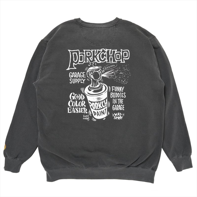 画像2: PORKCHOP/MAD SPRAY SWEAT（ASH BLACK）［クルーネックスウェット-25春夏］