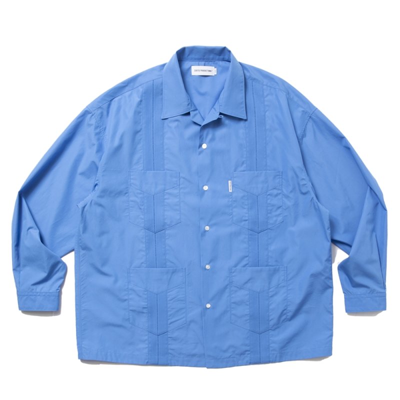 画像1: COOTIE PRODUCTIONS/120/2 Typewriter Cuba L/S Shirt（Blue）［キューバシャツ-25春夏］