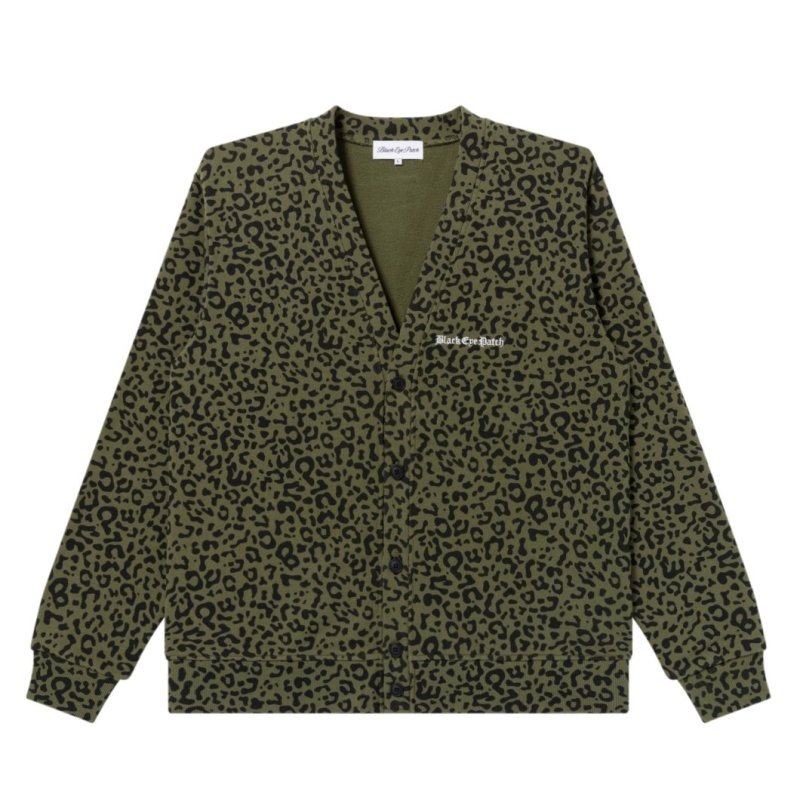 画像1: BlackEyePatch/OE LOGO LEOPARD PATTERNED CARIDIGAN(OLIVE)