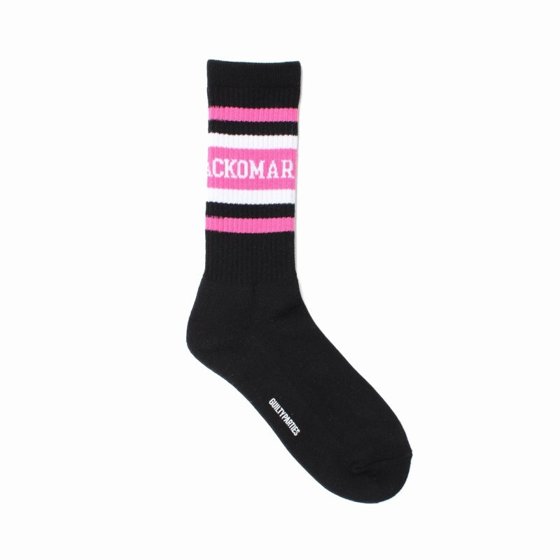 画像1: WACKO MARIA/LOGO JACQUARD SOCKS（BLACK/PINK）［ロゴジャガードソックス-25春夏］