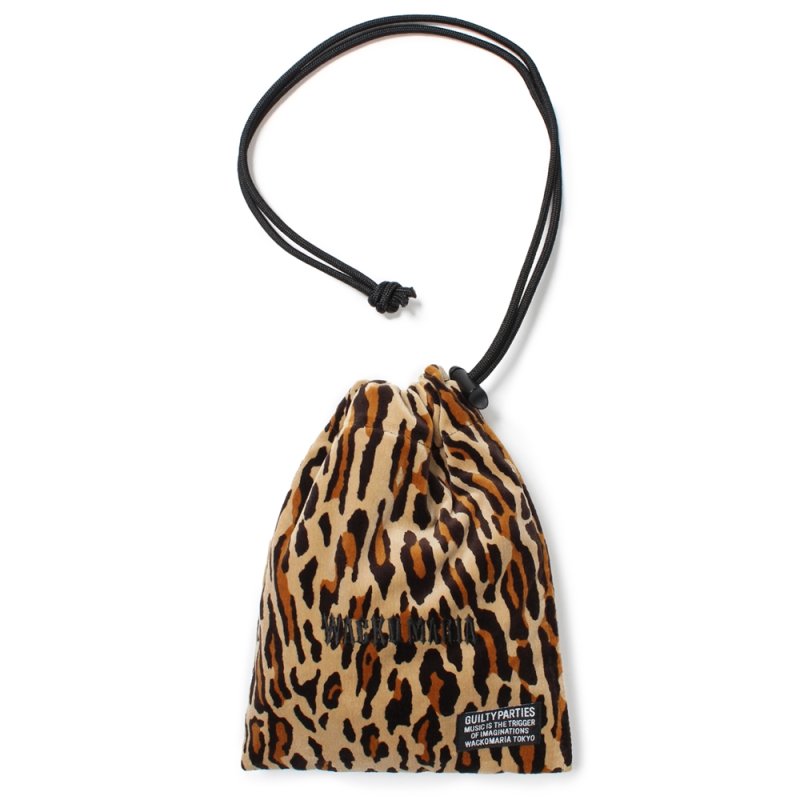 画像1: WACKO MARIA/LEOPARD VELOUR DRAWSTRING BAG（BEIGE）［レオパードベロアドローストリングバッグ-25春夏］