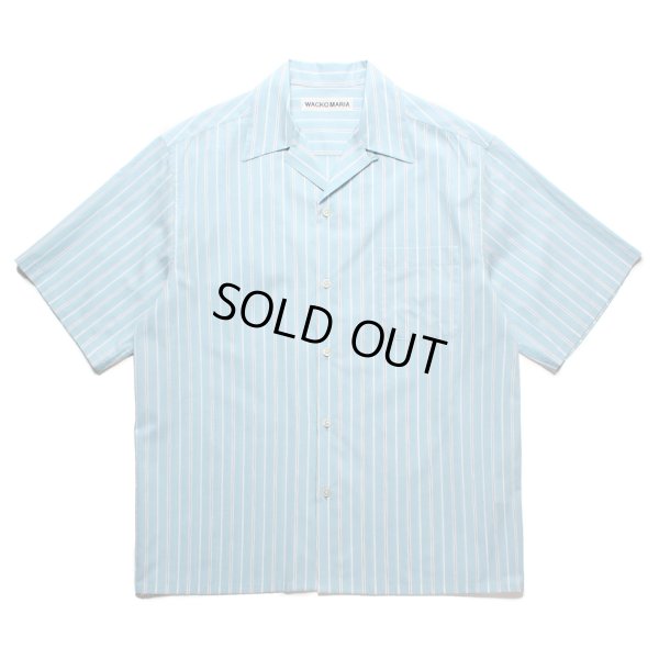 画像1: WACKO MARIA/STRIPED OPEN COLLAR SHIRT（BLUE）［ストライプオープンカラーシャツ-25春夏］