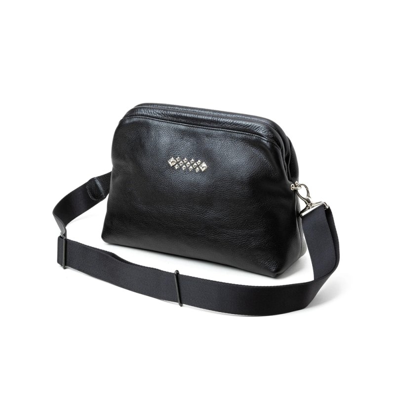 画像1: CALEE/STUDS LEATHER SHOULDER BAG ＜INTERNAL FLEX FRAME TYPE＞（BLACK）［レザーショルダーバッグ-25春夏］