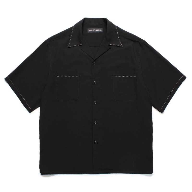 画像1: WACKO MARIA/50'S OPEN COLLAR SHIRT（BLACK）［ピンポイントステッチ50'Sオープンカラーシャツ-25春夏］