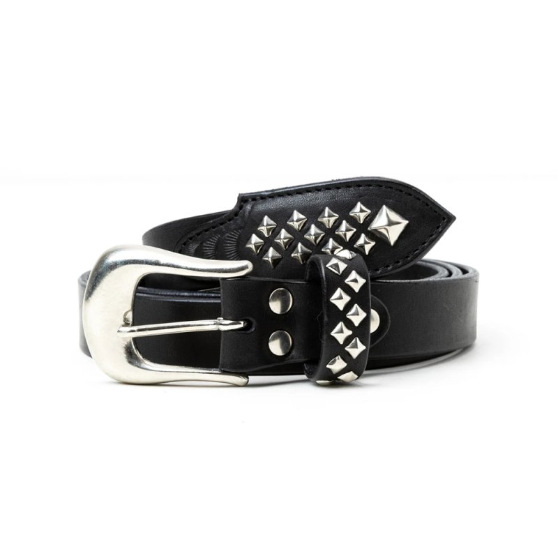 画像1: CALEE/STUDS LEATHER NARROW BELT ＜TYPE B＞（BLACK）［レザーナローベルト-25春夏］
