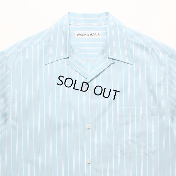 画像2: WACKO MARIA/STRIPED OPEN COLLAR SHIRT（BLUE）［ストライプオープンカラーシャツ-25春夏］